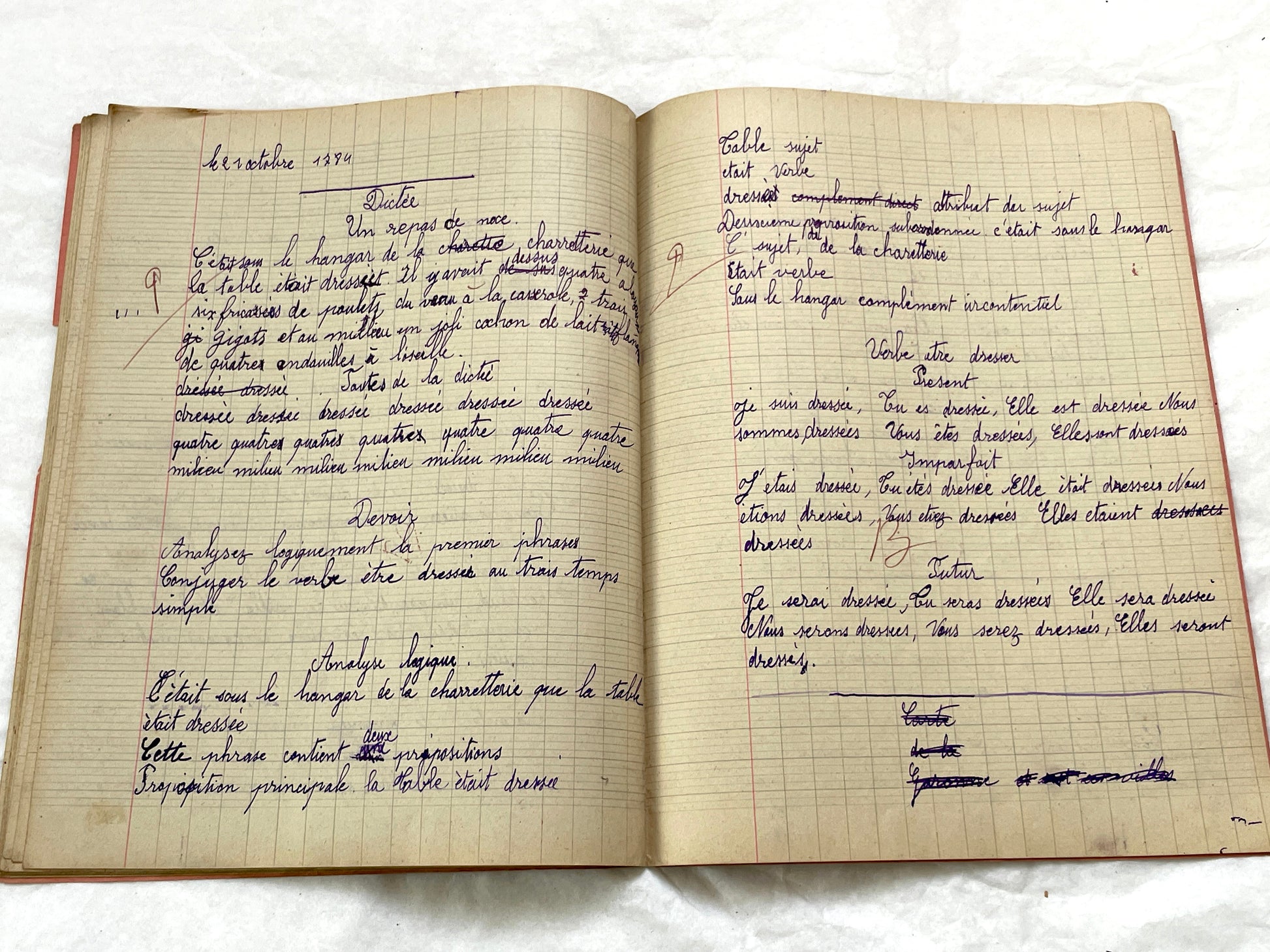 1920s - French Schoolgirl's Antique Class Notebook - Handwritten Lessons & Maps - Vintage Educational Ephemera Manuscript Journal