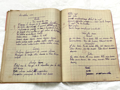 1920s - French Schoolgirl's Antique Class Notebook - Handwritten Lessons & Maps - Vintage Educational Ephemera Manuscript Journal