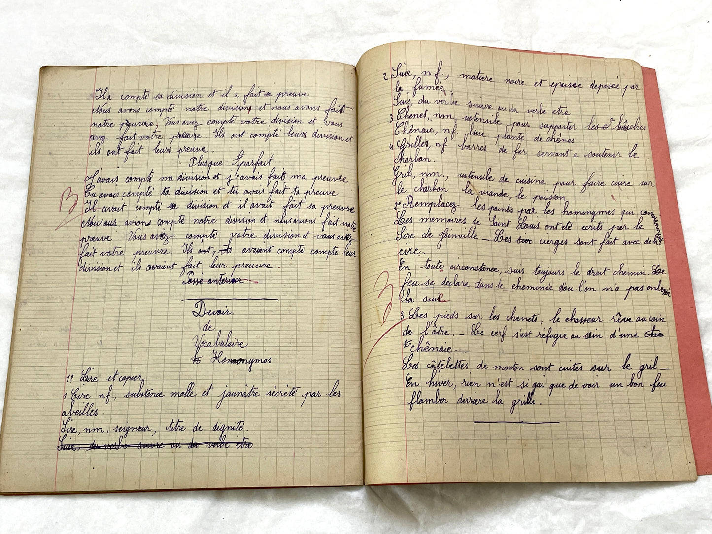 1920s - French Schoolgirl's Antique Class Notebook - Handwritten Lessons & Maps - Vintage Educational Ephemera Manuscript Journal