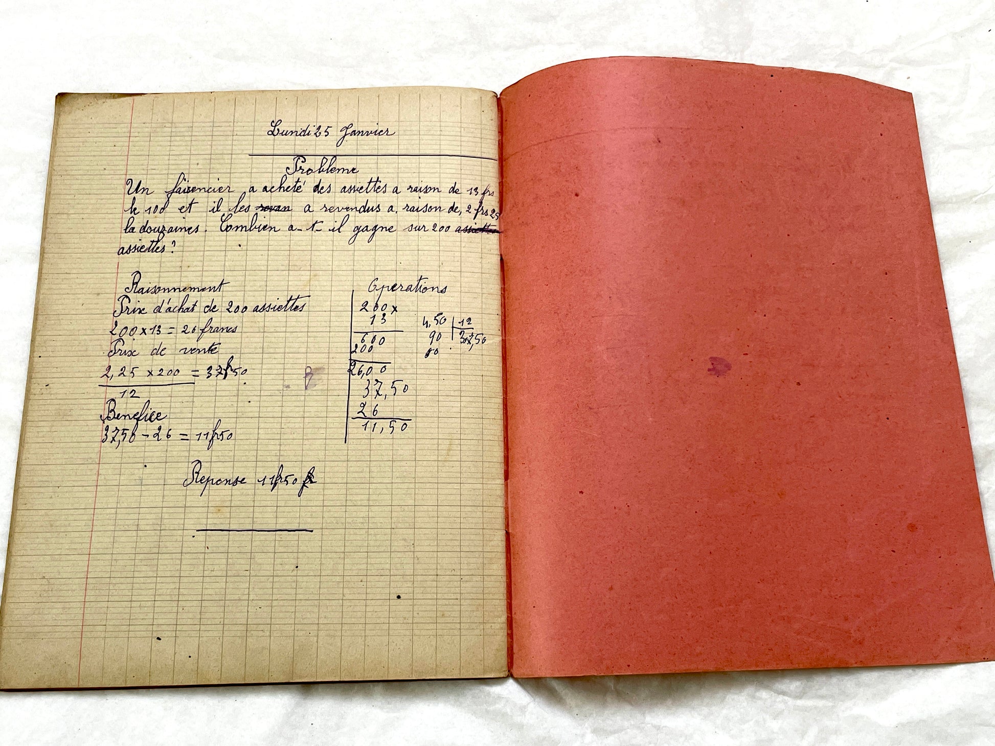 1920s - French Schoolgirl's Antique Class Notebook - Handwritten Lessons & Maps - Vintage Educational Ephemera Manuscript Journal