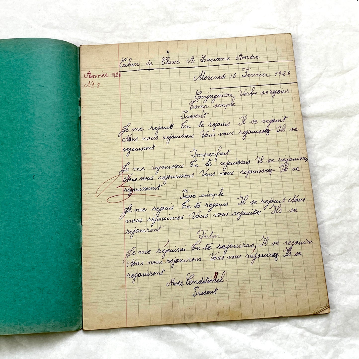 1920s - Vintage French School Notebook - Young Girl's Handwritten Exercises - Historic Classroom Ephemera - Daily Life in France