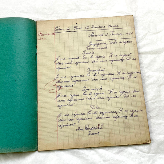 1920s - Vintage French School Notebook - Young Girl's Handwritten Exercises - Historic Classroom Ephemera - Daily Life in France