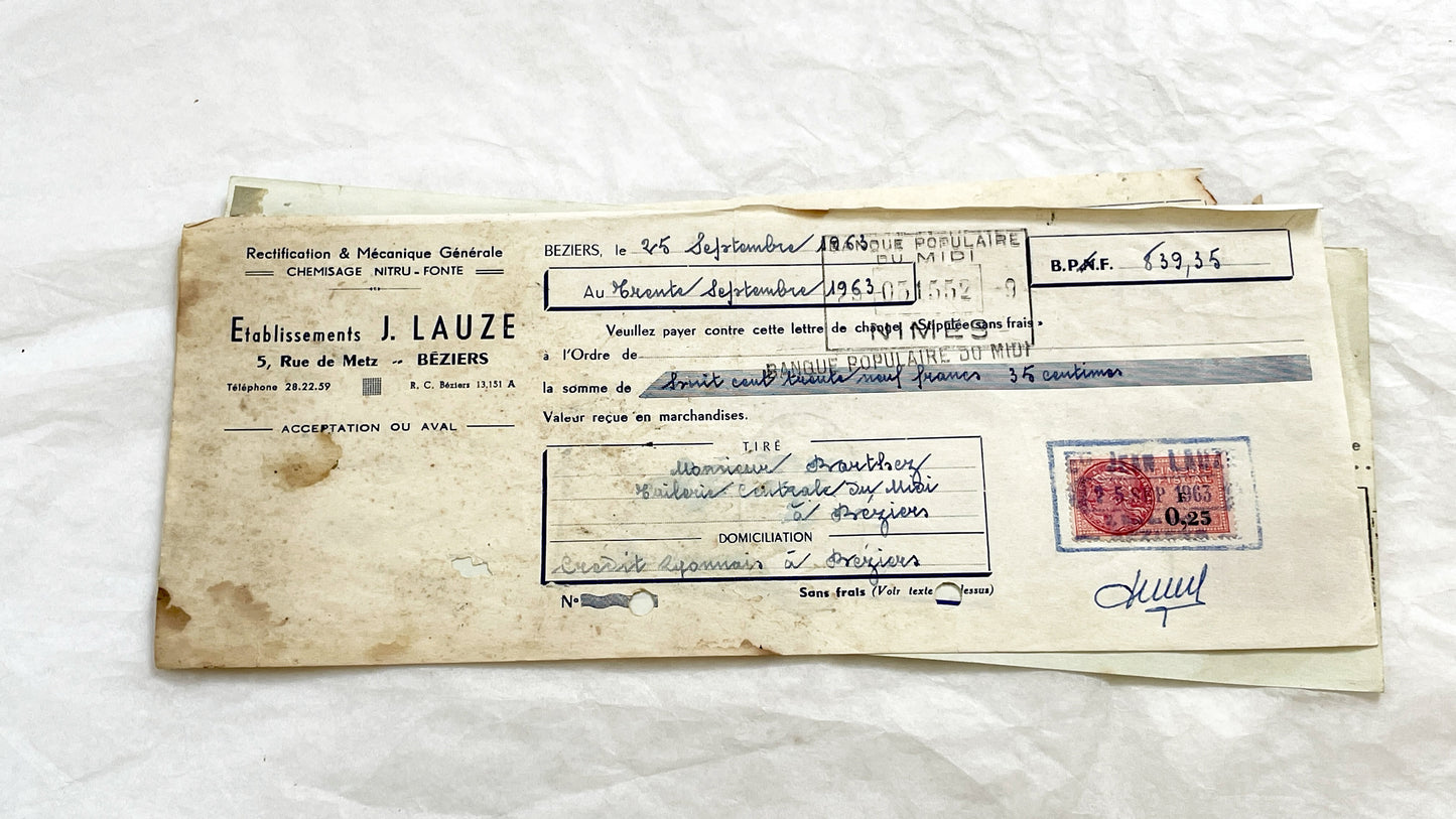 1650s - Lot of 6 Vintage French Bills of Exchange – Handwritten Commercial Documents with Stamps
