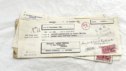 1650s - Lot of 6 Vintage French Bills of Exchange – Handwritten Commercial Documents with Stamps