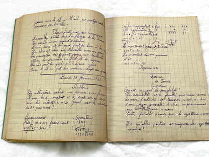 1920s - Vintage French School Notebook - Young Girl's Handwritten Exercises - Historic Classroom Ephemera - Daily Life in France