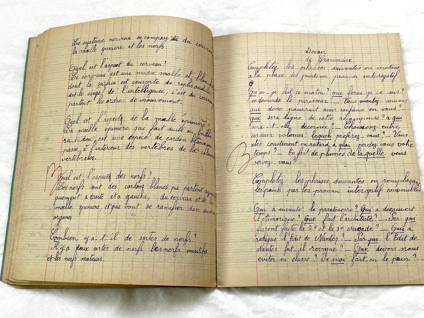 1920s - Vintage French School Notebook - Young Girl's Handwritten Exercises - Historic Classroom Ephemera - Daily Life in France