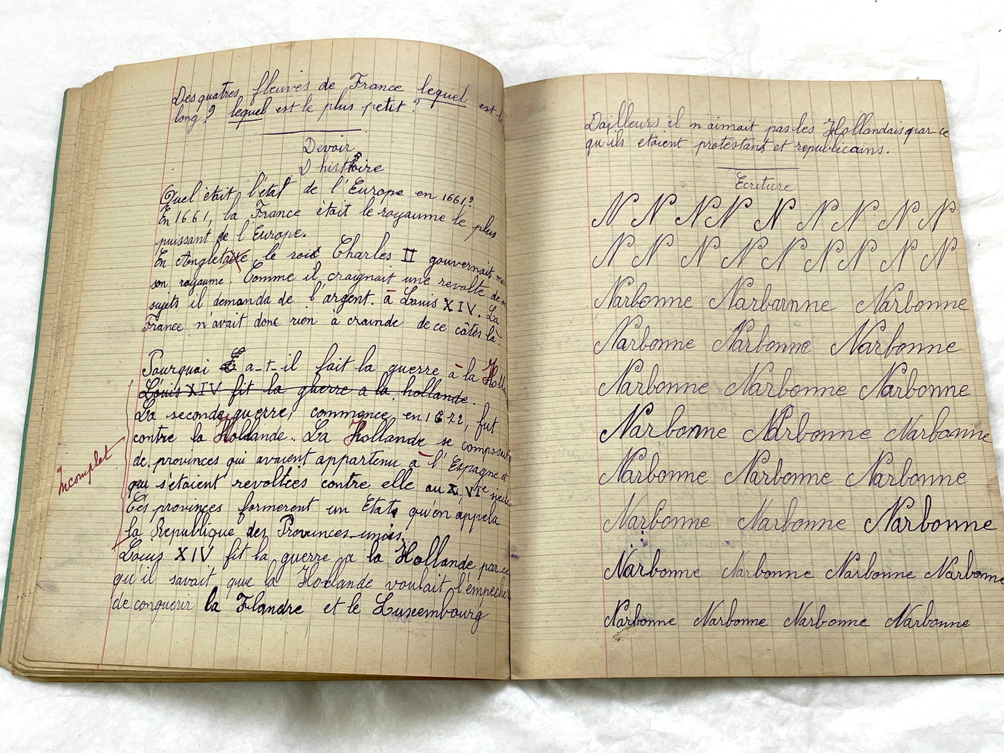 1920s - Vintage French School Notebook - Young Girl's Handwritten Exercises - Historic Classroom Ephemera - Daily Life in France
