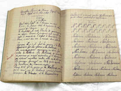 1920s - Vintage French School Notebook - Young Girl's Handwritten Exercises - Historic Classroom Ephemera - Daily Life in France
