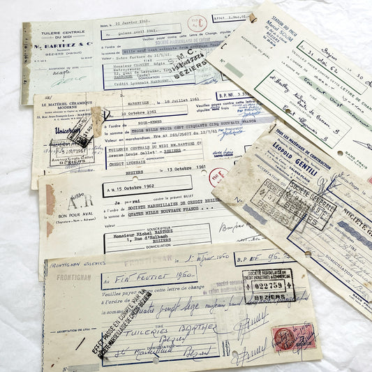 1650s - Lot of 6 Vintage French Bills of Exchange – Handwritten Commercial Documents with Stamps