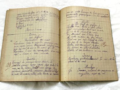 1920s - Vintage French School Notebook - Young Girl's Handwritten Exercises - Historic Classroom Ephemera - Daily Life in France