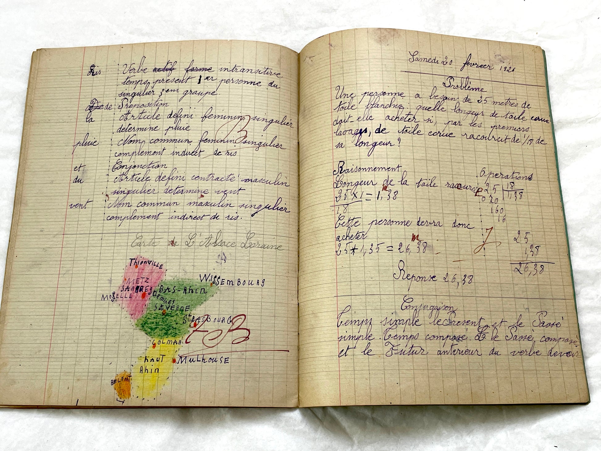 1920s - Vintage French School Notebook - Young Girl's Handwritten Exercises - Historic Classroom Ephemera - Daily Life in France