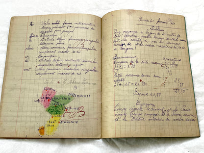 1920s - Vintage French School Notebook - Young Girl's Handwritten Exercises - Historic Classroom Ephemera - Daily Life in France