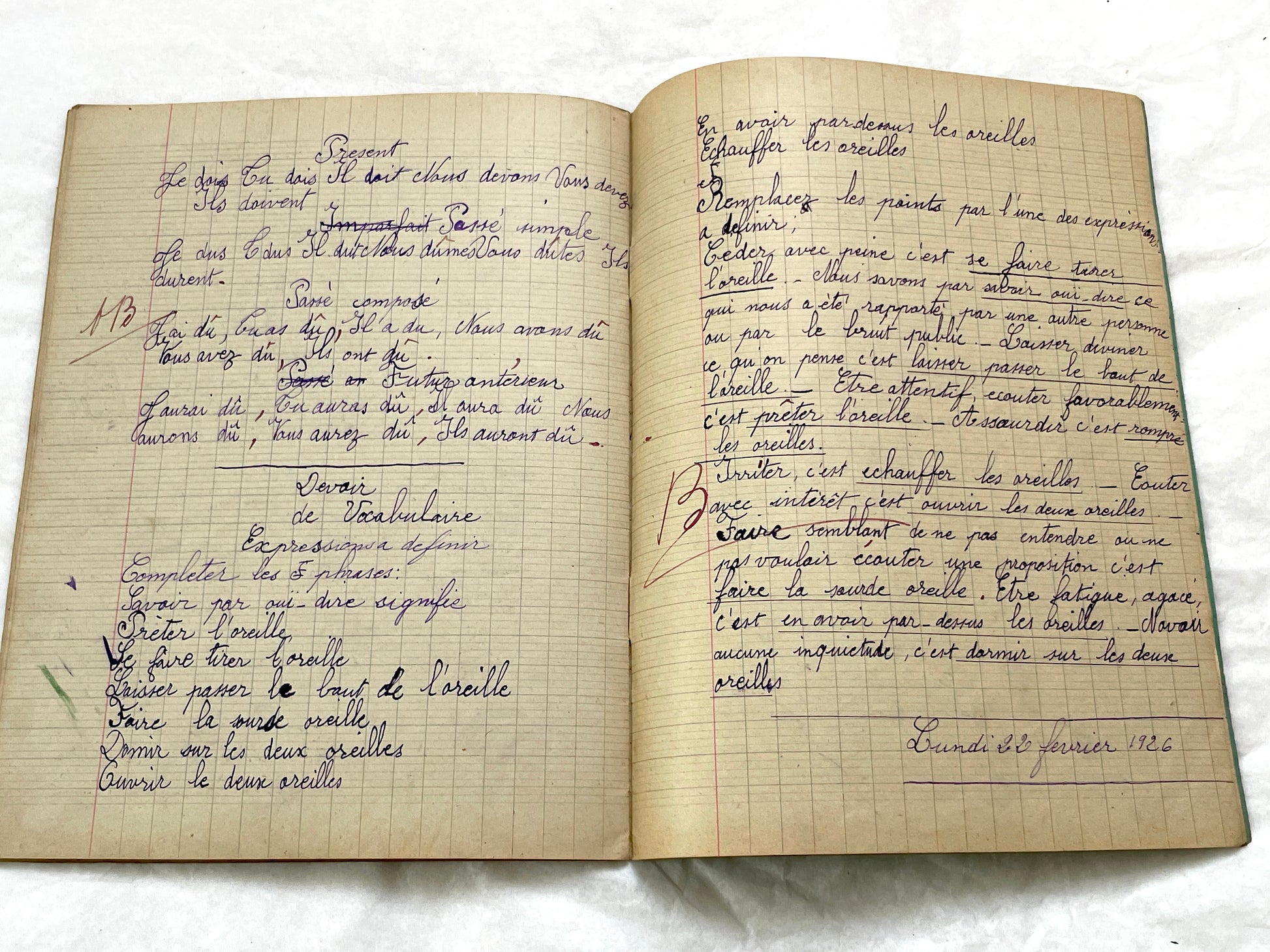 1920s - Vintage French School Notebook - Young Girl's Handwritten Exercises - Historic Classroom Ephemera - Daily Life in France