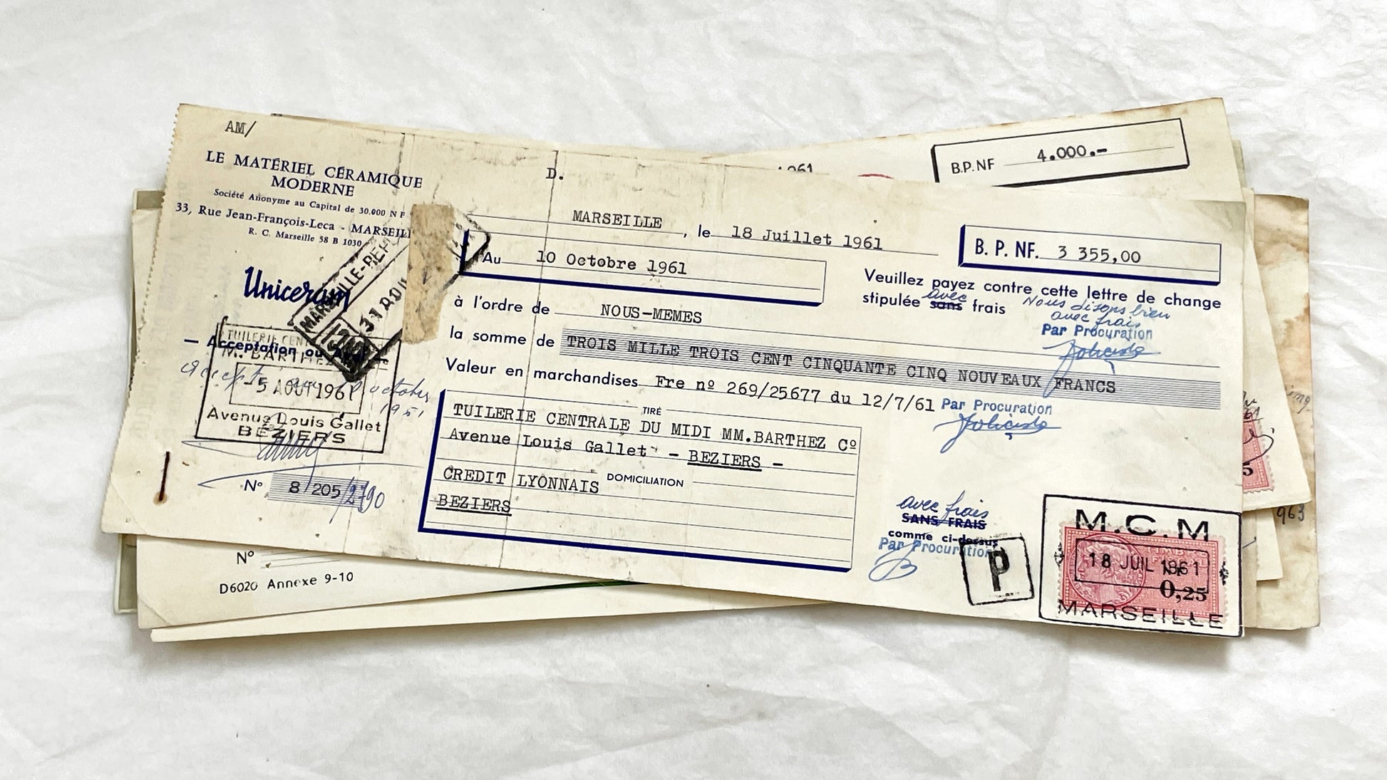 1650s - Lot of 6 Vintage French Bills of Exchange – Handwritten Commercial Documents with Stamps