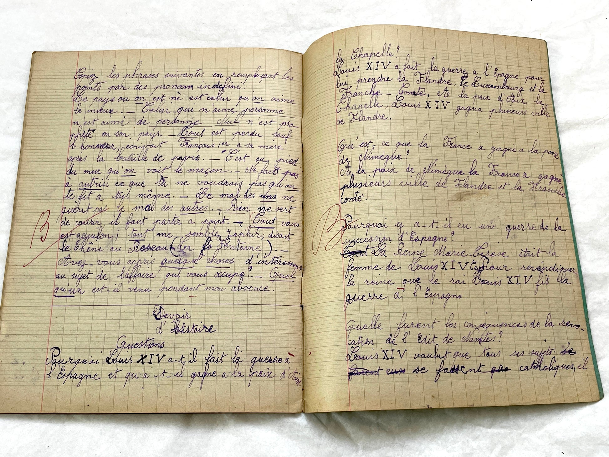 1920s - Vintage French School Notebook - Young Girl's Handwritten Exercises - Historic Classroom Ephemera - Daily Life in France