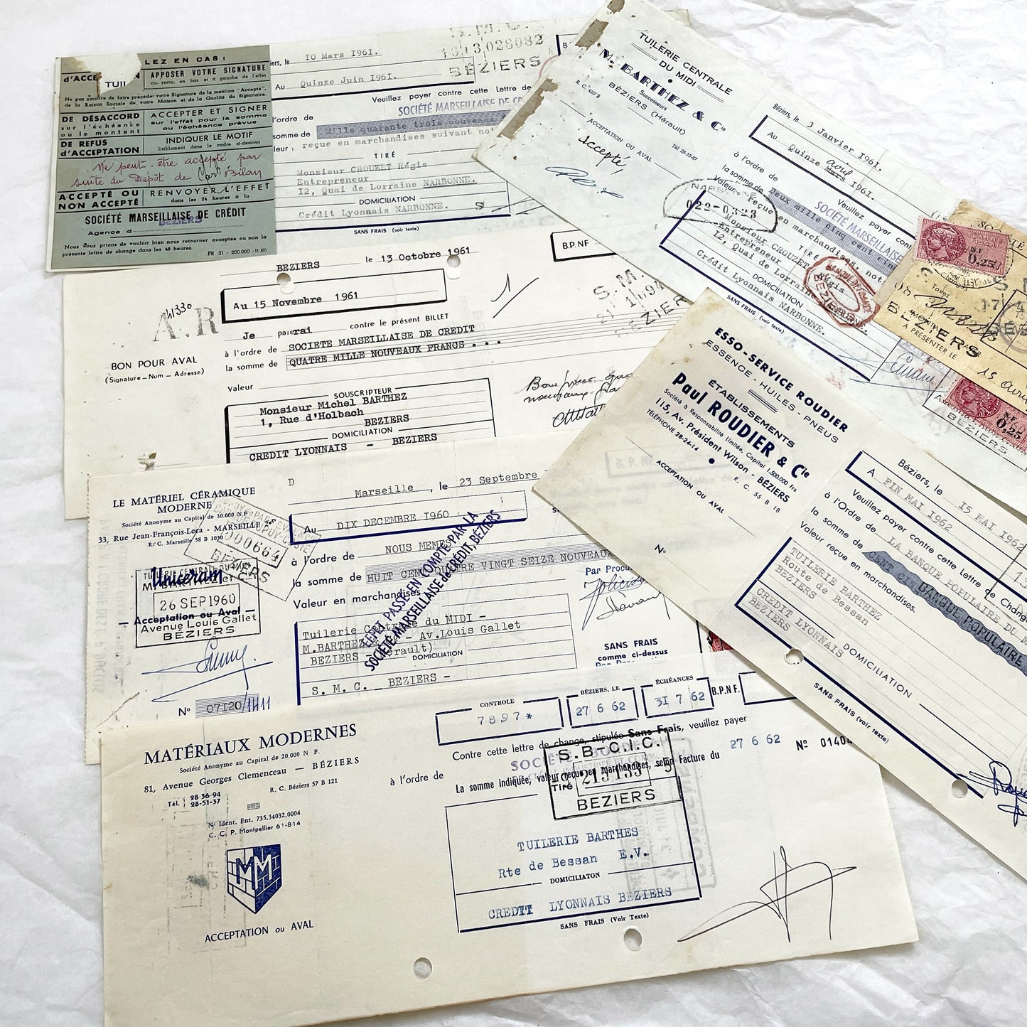 1650s - Lot of 6 Vintage French Bills of Exchange – Handwritten Commercial Documents with Stamps