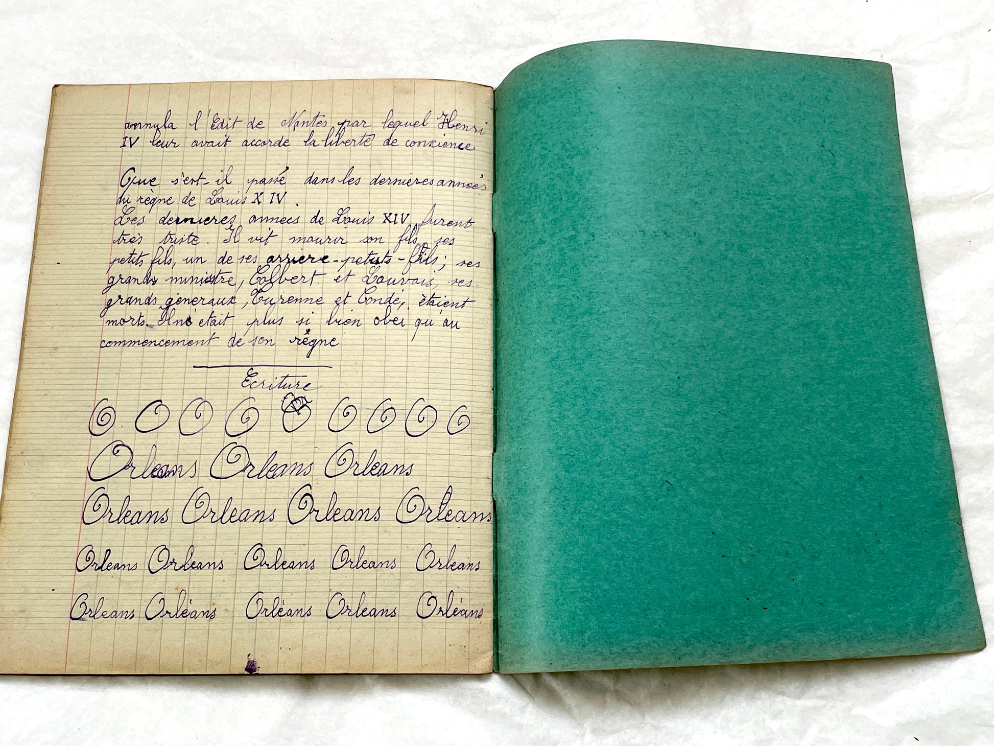 1920s - Vintage French School Notebook - Young Girl's Handwritten Exercises - Historic Classroom Ephemera - Daily Life in France