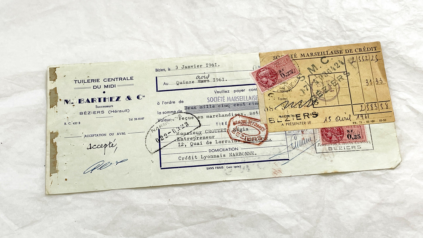 1650s - Lot of 6 Vintage French Bills of Exchange – Handwritten Commercial Documents with Stamps