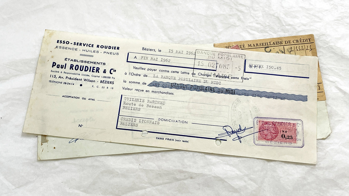 1650s - Lot of 6 Vintage French Bills of Exchange – Handwritten Commercial Documents with Stamps