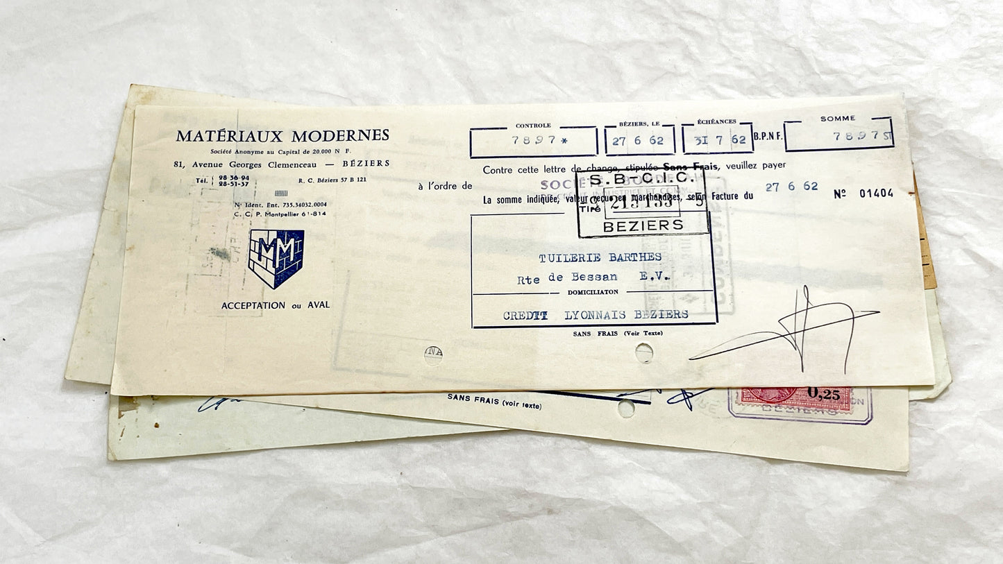 1650s - Lot of 6 Vintage French Bills of Exchange – Handwritten Commercial Documents with Stamps