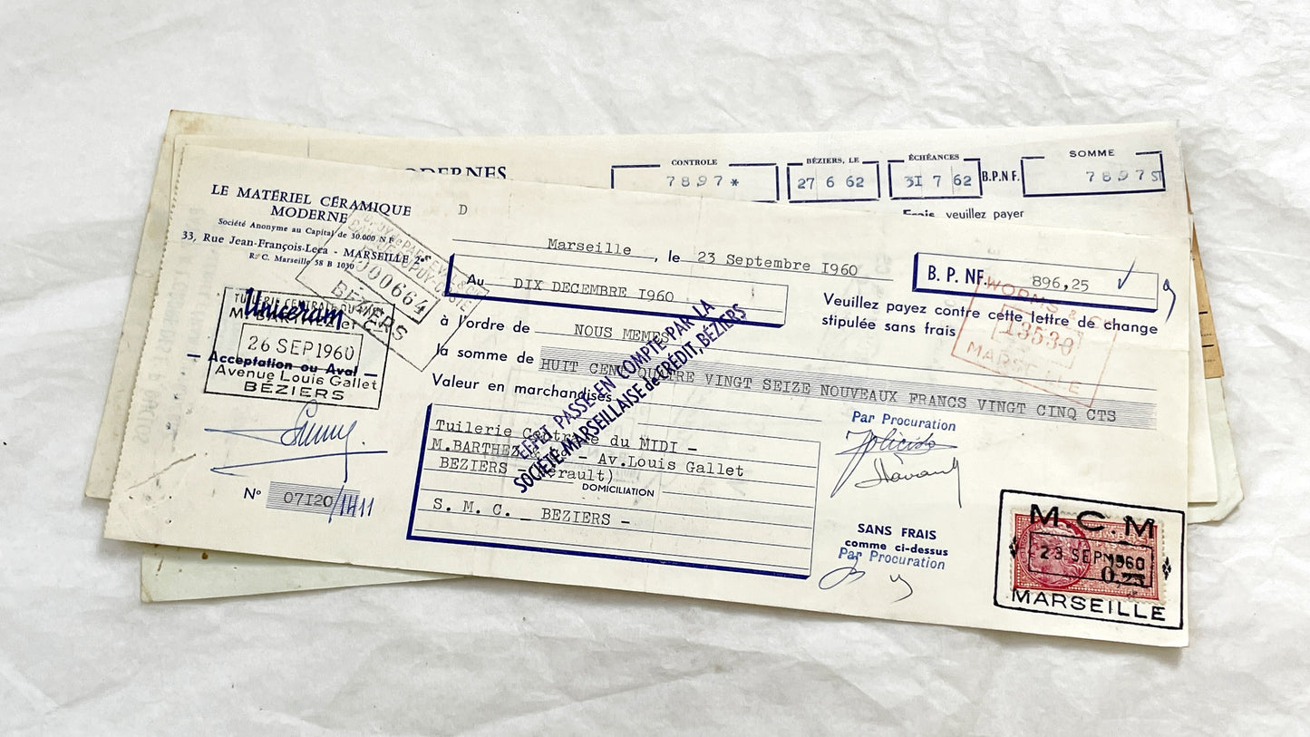 1650s - Lot of 6 Vintage French Bills of Exchange – Handwritten Commercial Documents with Stamps