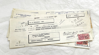 1650s - Lot of 6 Vintage French Bills of Exchange – Handwritten Commercial Documents with Stamps