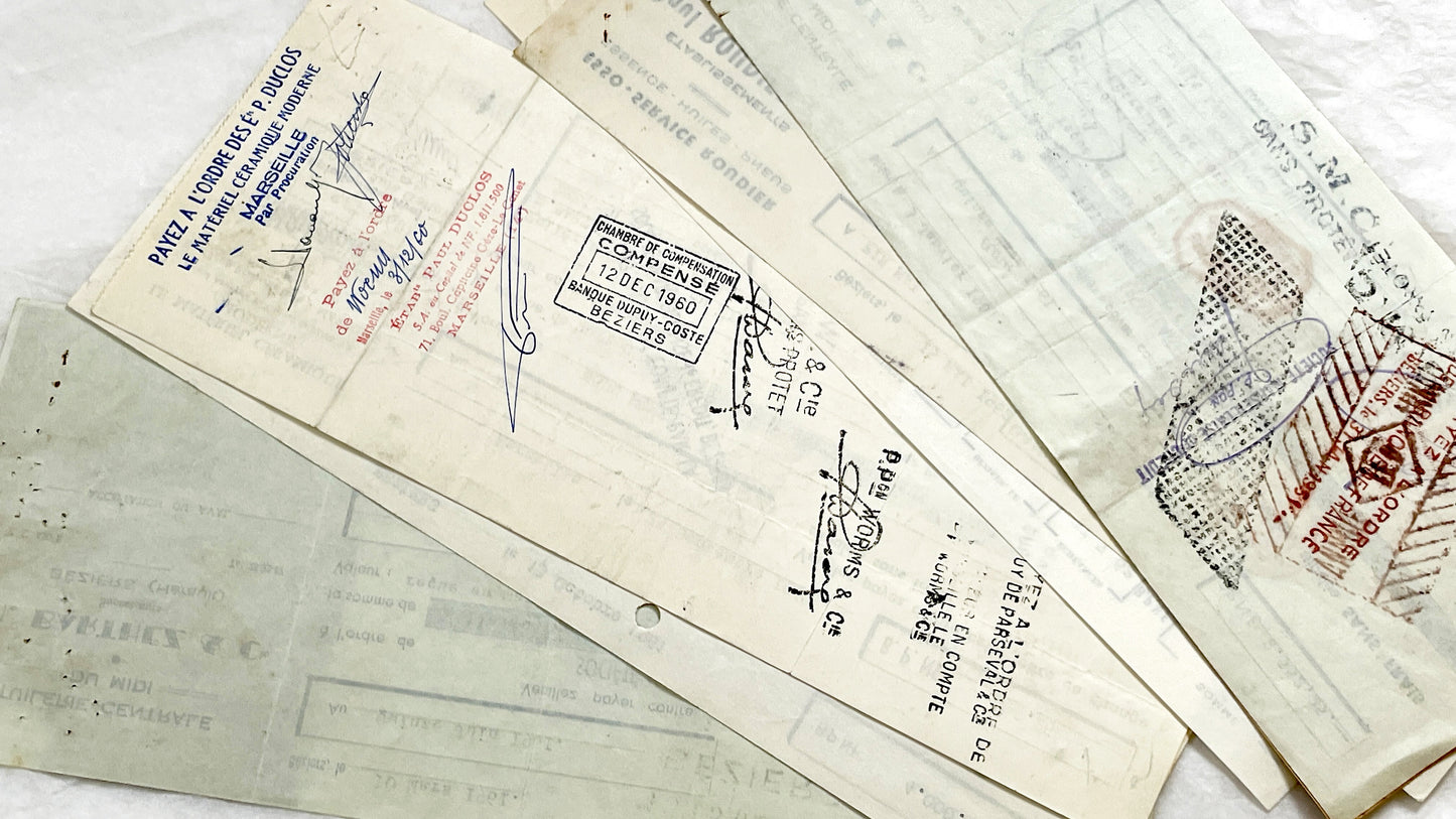 1650s - Lot of 6 Vintage French Bills of Exchange – Handwritten Commercial Documents with Stamps