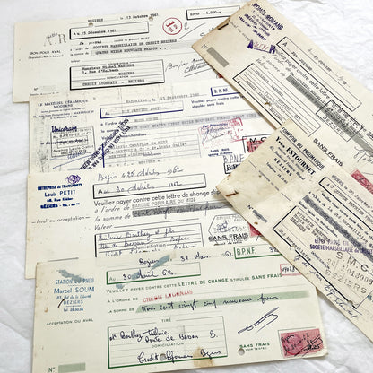 1650s - Lot of 6 Vintage French Bills of Exchange – Handwritten Commercial Documents with Stamps
