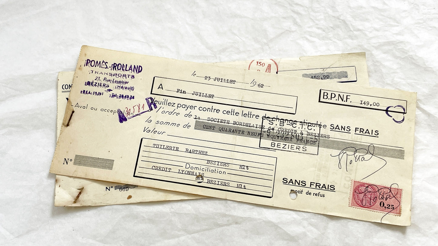 1650s - Lot of 6 Vintage French Bills of Exchange – Handwritten Commercial Documents with Stamps
