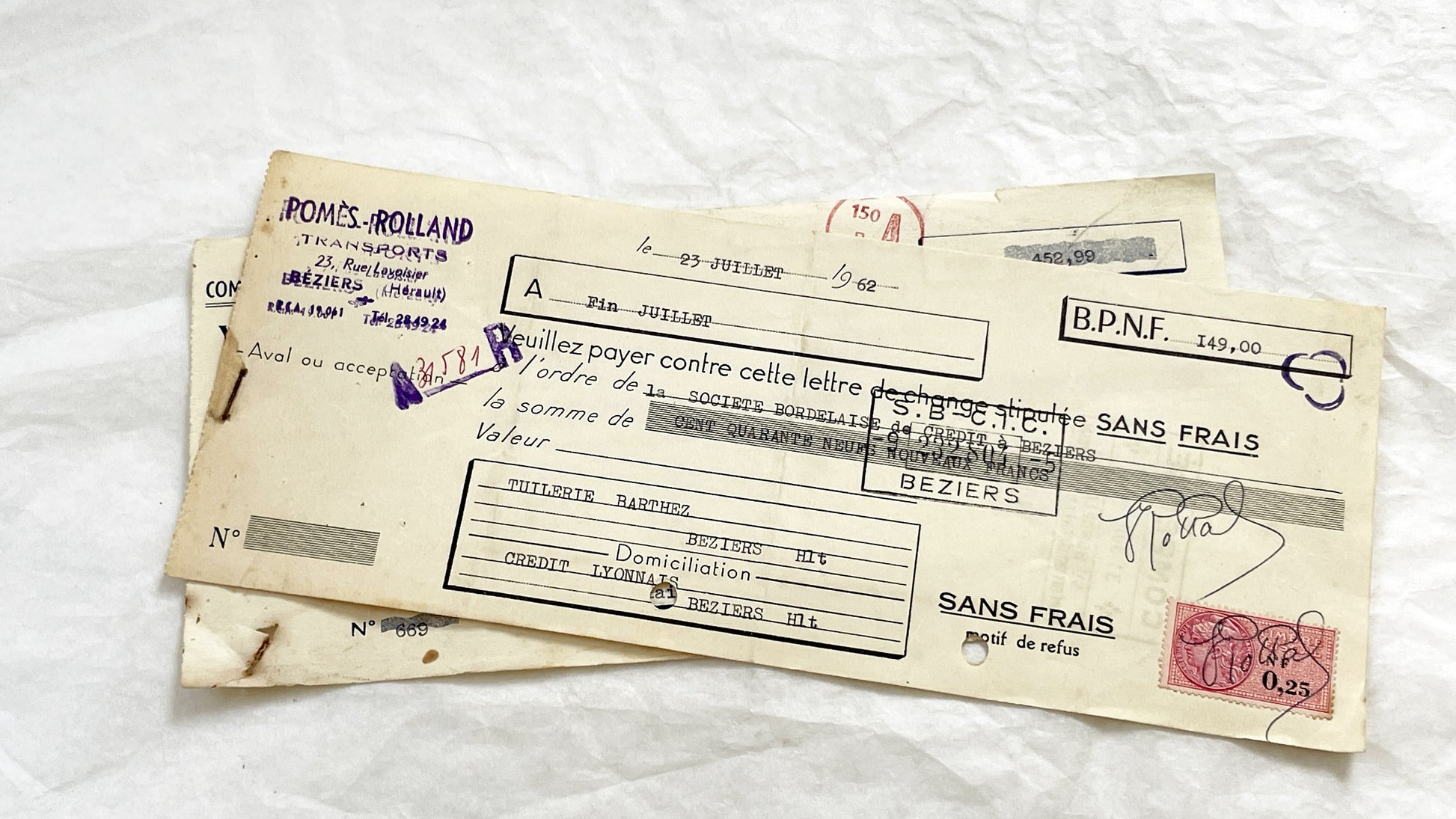 1650s - Lot of 6 Vintage French Bills of Exchange – Handwritten Commercial Documents with Stamps