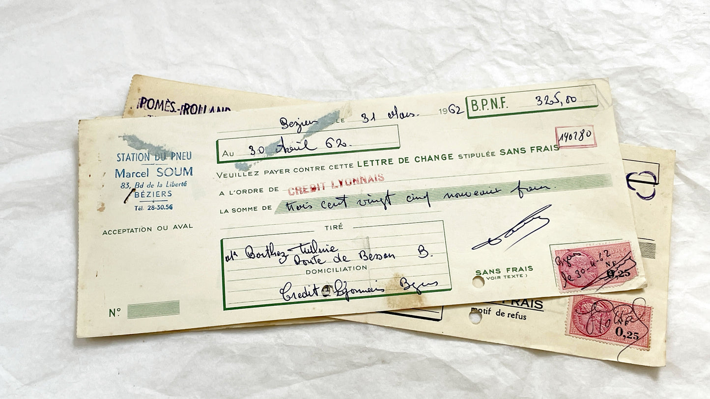 1650s - Lot of 6 Vintage French Bills of Exchange – Handwritten Commercial Documents with Stamps