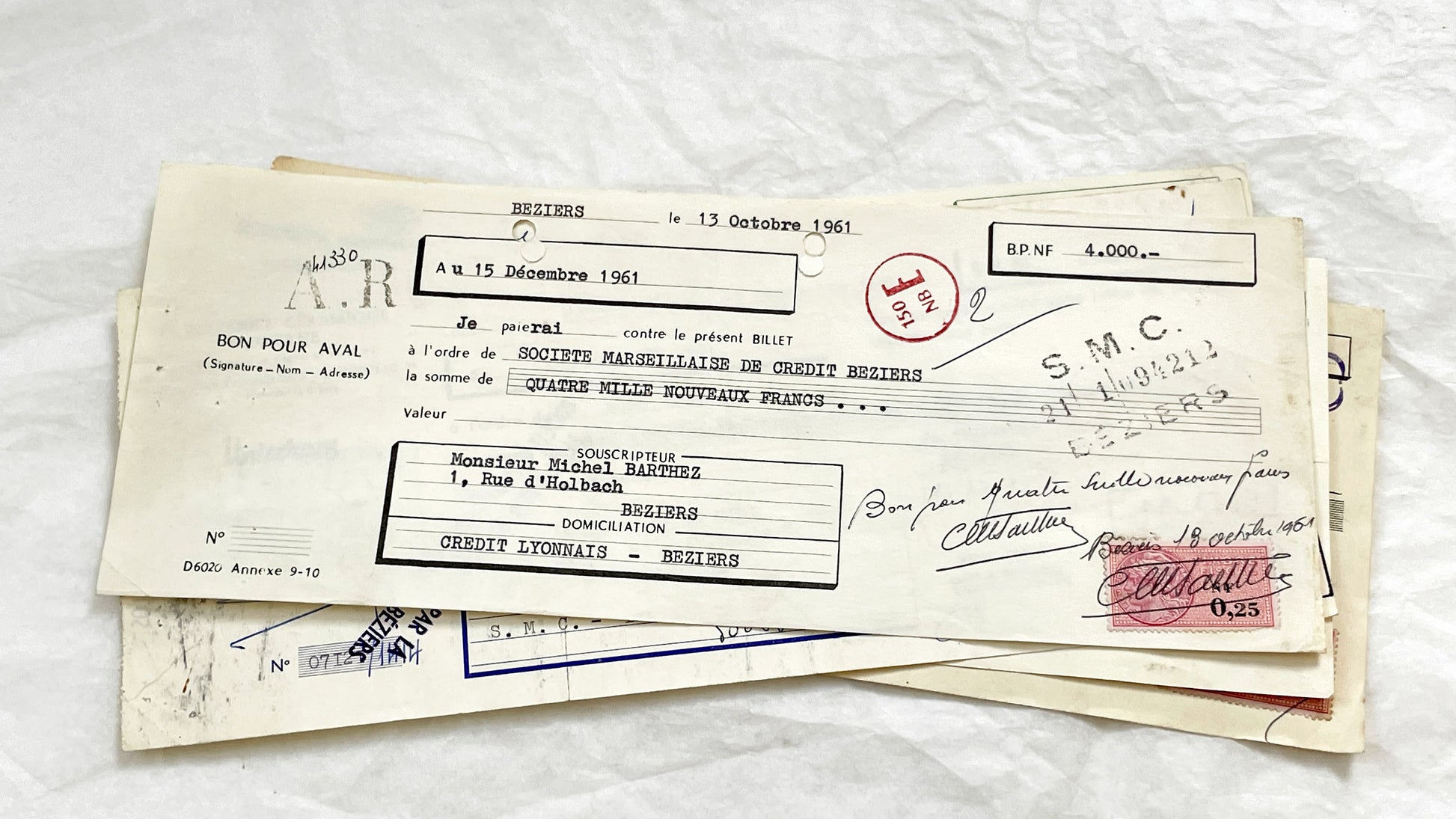 1650s - Lot of 6 Vintage French Bills of Exchange – Handwritten Commercial Documents with Stamps