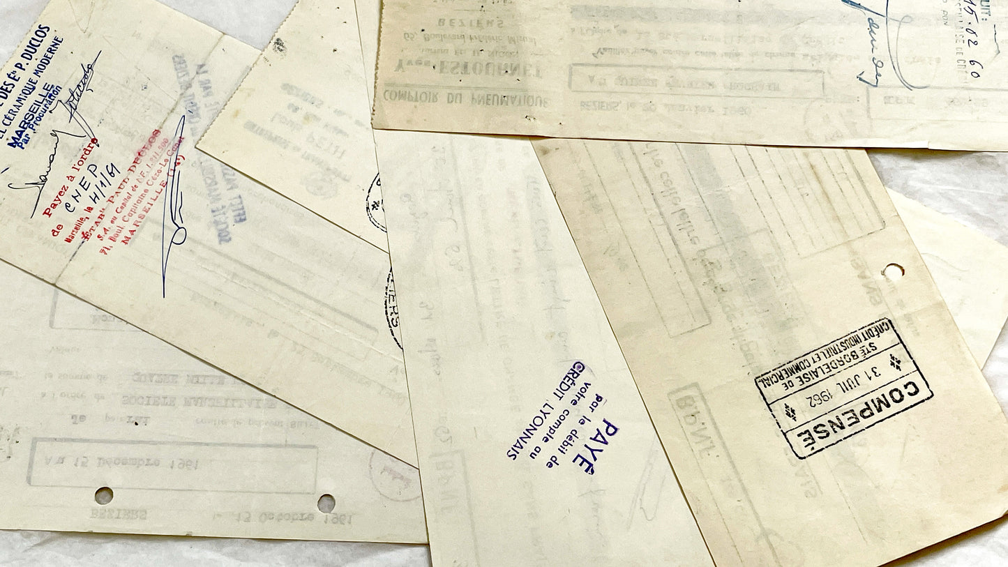 1650s - Lot of 6 Vintage French Bills of Exchange – Handwritten Commercial Documents with Stamps