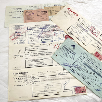 1650s - Lot of 6 Vintage French Bills of Exchange – Handwritten Commercial Documents with Stamps
