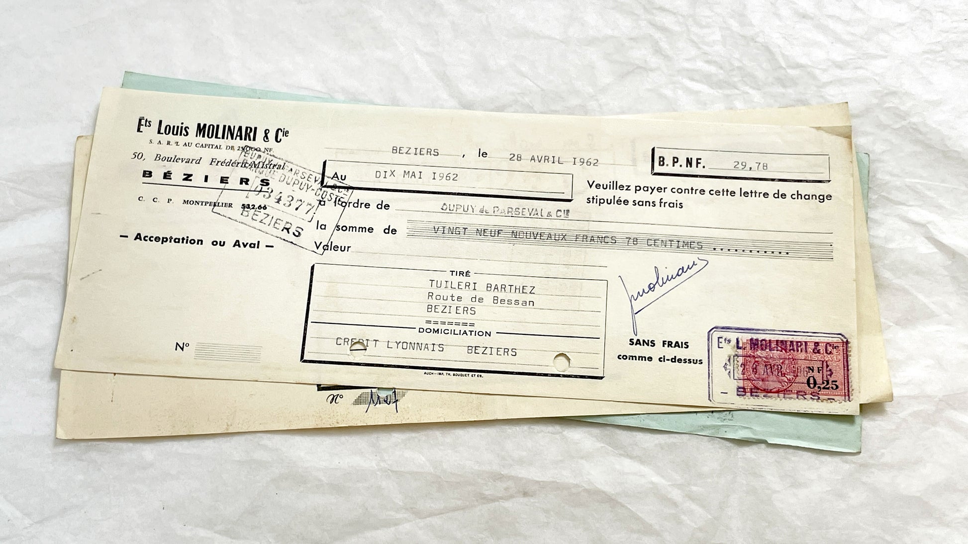 1650s - Lot of 6 Vintage French Bills of Exchange – Handwritten Commercial Documents with Stamps