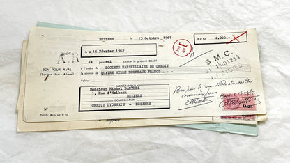 1650s - Lot of 6 Vintage French Bills of Exchange – Handwritten Commercial Documents with Stamps
