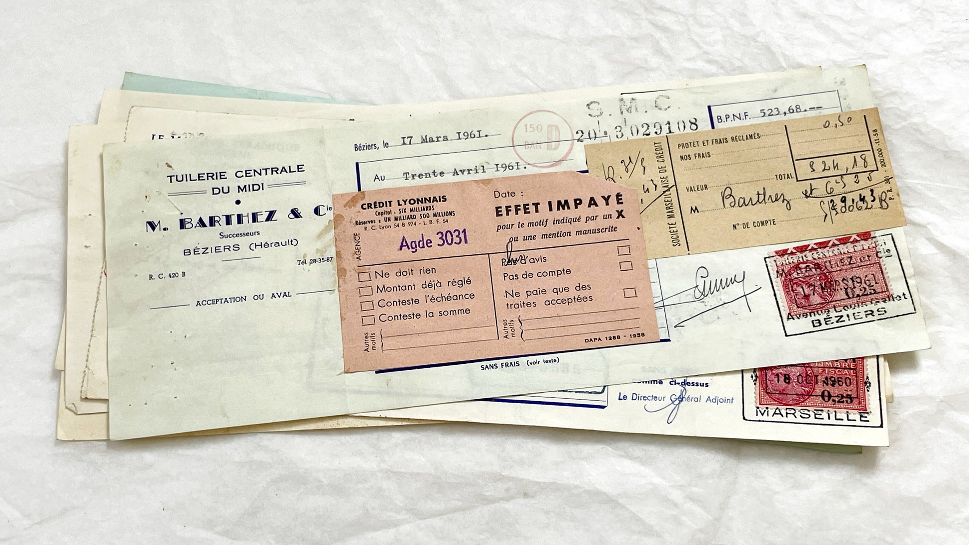 1650s - Lot of 6 Vintage French Bills of Exchange – Handwritten Commercial Documents with Stamps