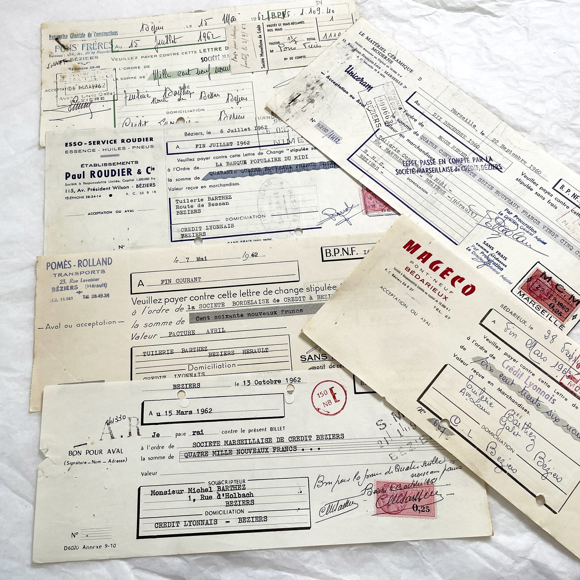 1650s - Lot of 6 Vintage French Bills of Exchange – Handwritten Commercial Documents with Stamps