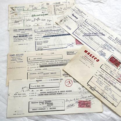 1650s - Lot of 6 Vintage French Bills of Exchange – Handwritten Commercial Documents with Stamps