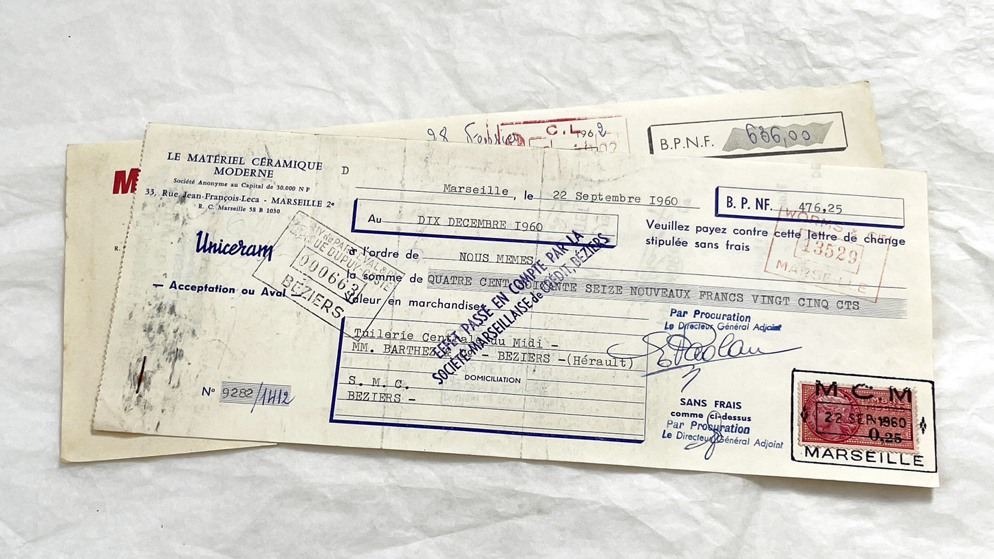 1650s - Lot of 6 Vintage French Bills of Exchange – Handwritten Commercial Documents with Stamps