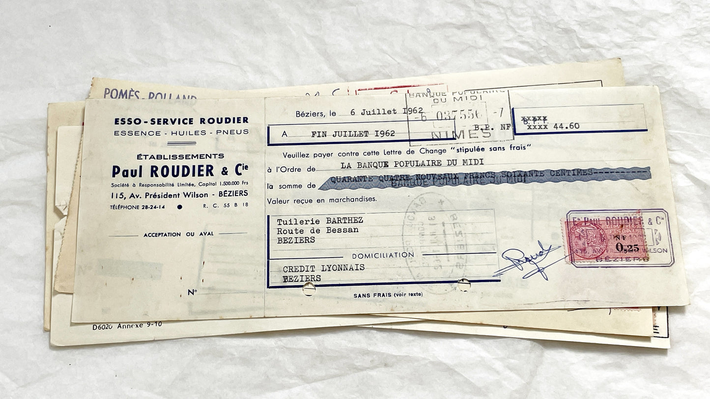 1650s - Lot of 6 Vintage French Bills of Exchange – Handwritten Commercial Documents with Stamps