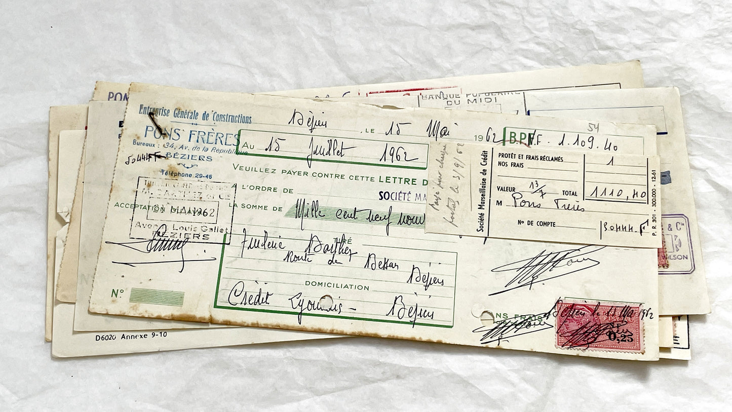 1650s - Lot of 6 Vintage French Bills of Exchange – Handwritten Commercial Documents with Stamps