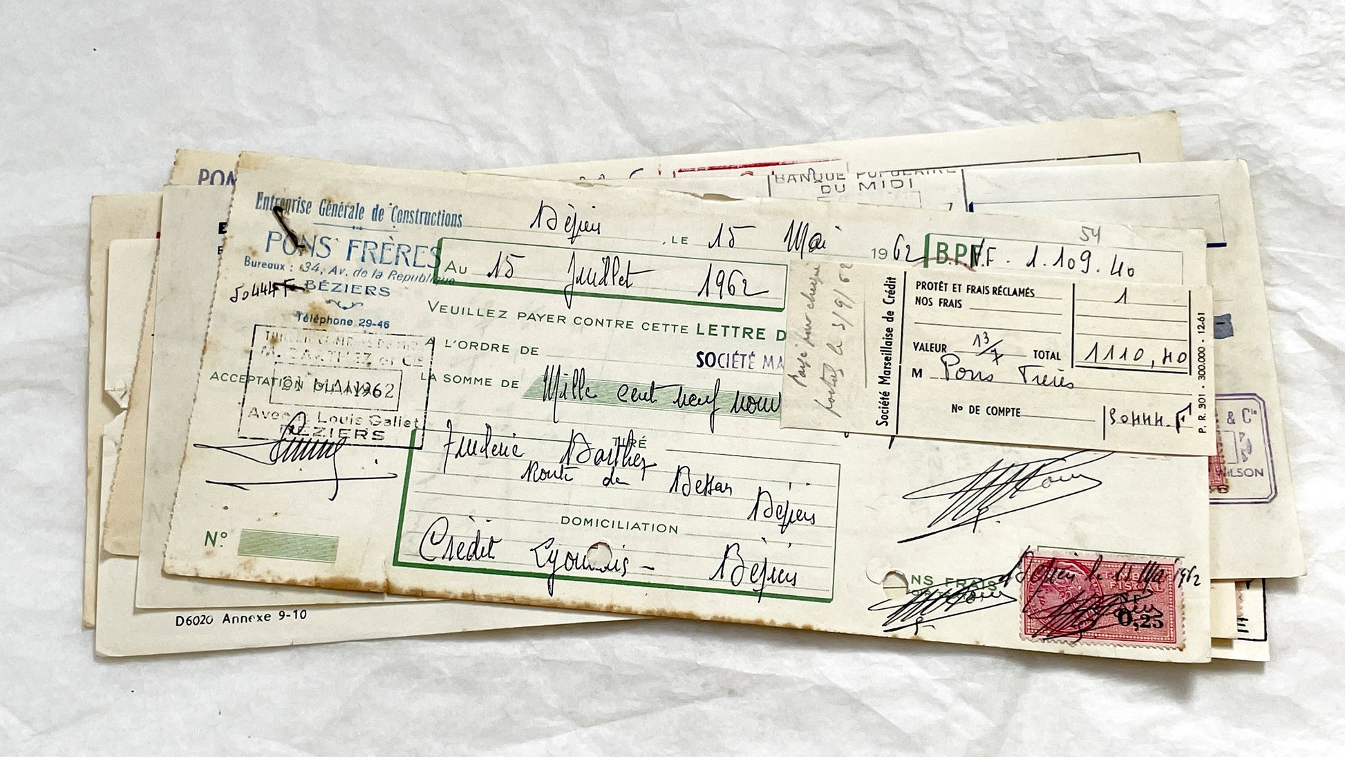 1650s - Lot of 6 Vintage French Bills of Exchange – Handwritten Commercial Documents with Stamps
