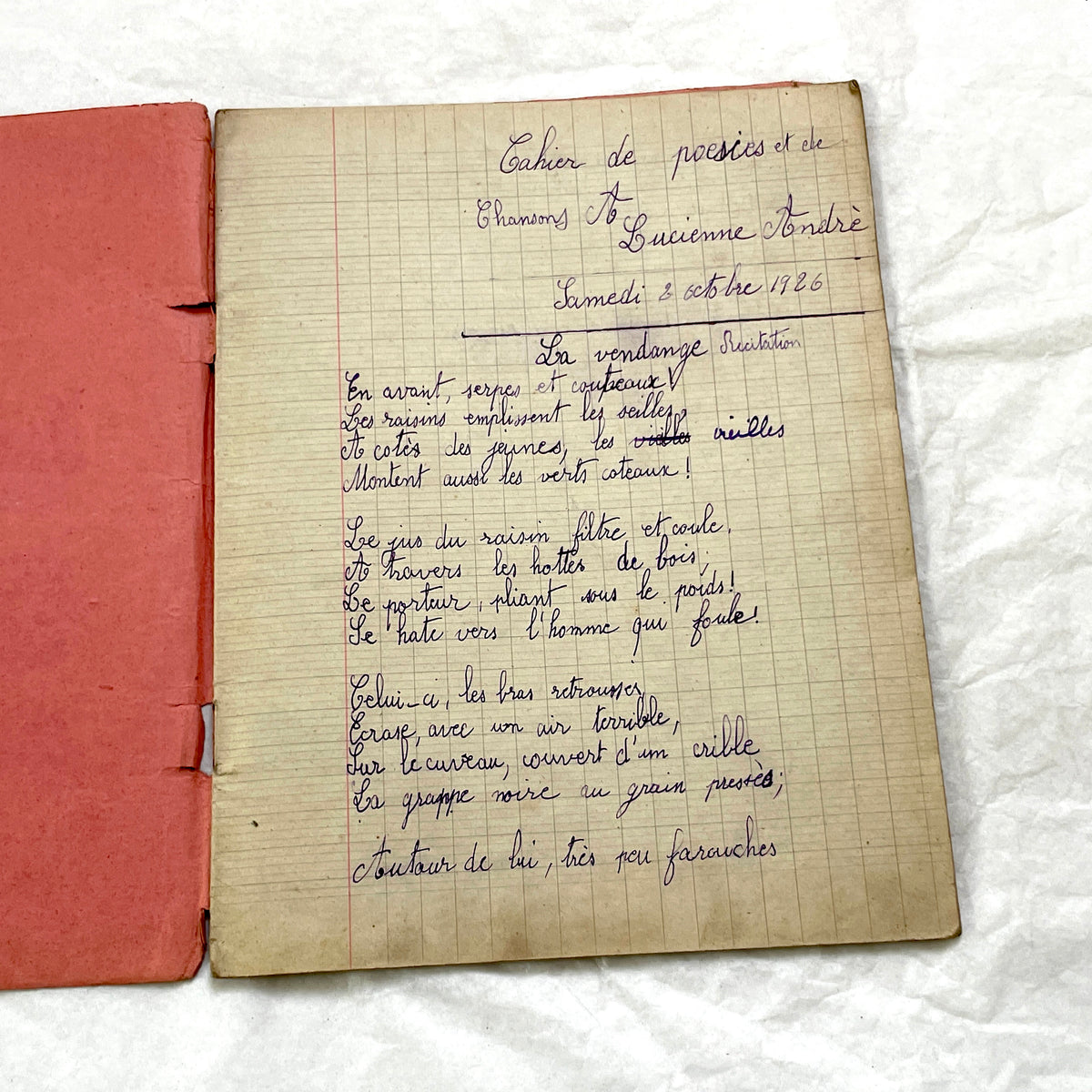 1920s - French School Notebook - Young Girl's Poetry & Songs Copybook - Dated 1926 French Lessons