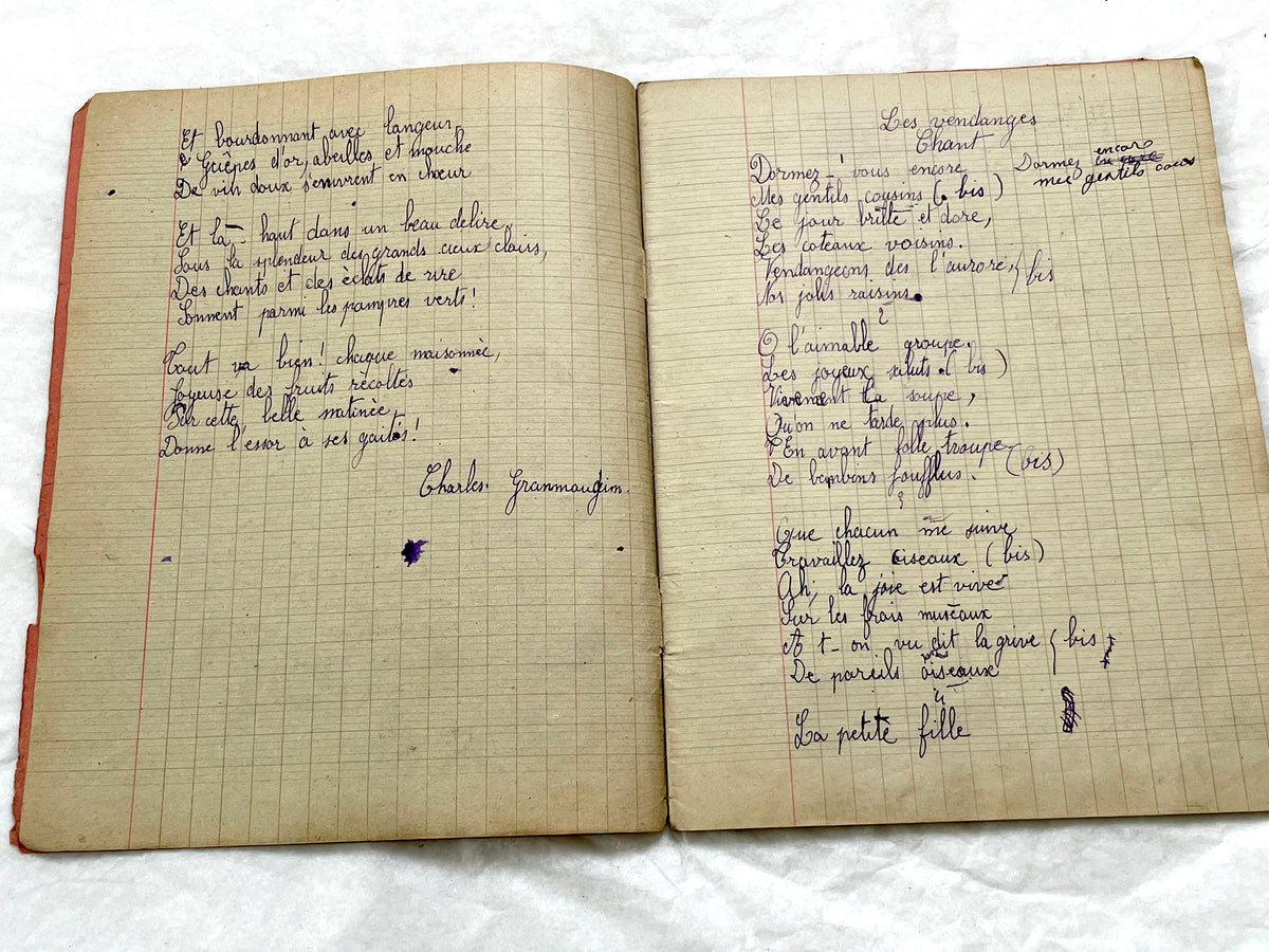 1920s - French School Notebook - Young Girl's Poetry & Songs Copybook - Dated 1926 French Lessons