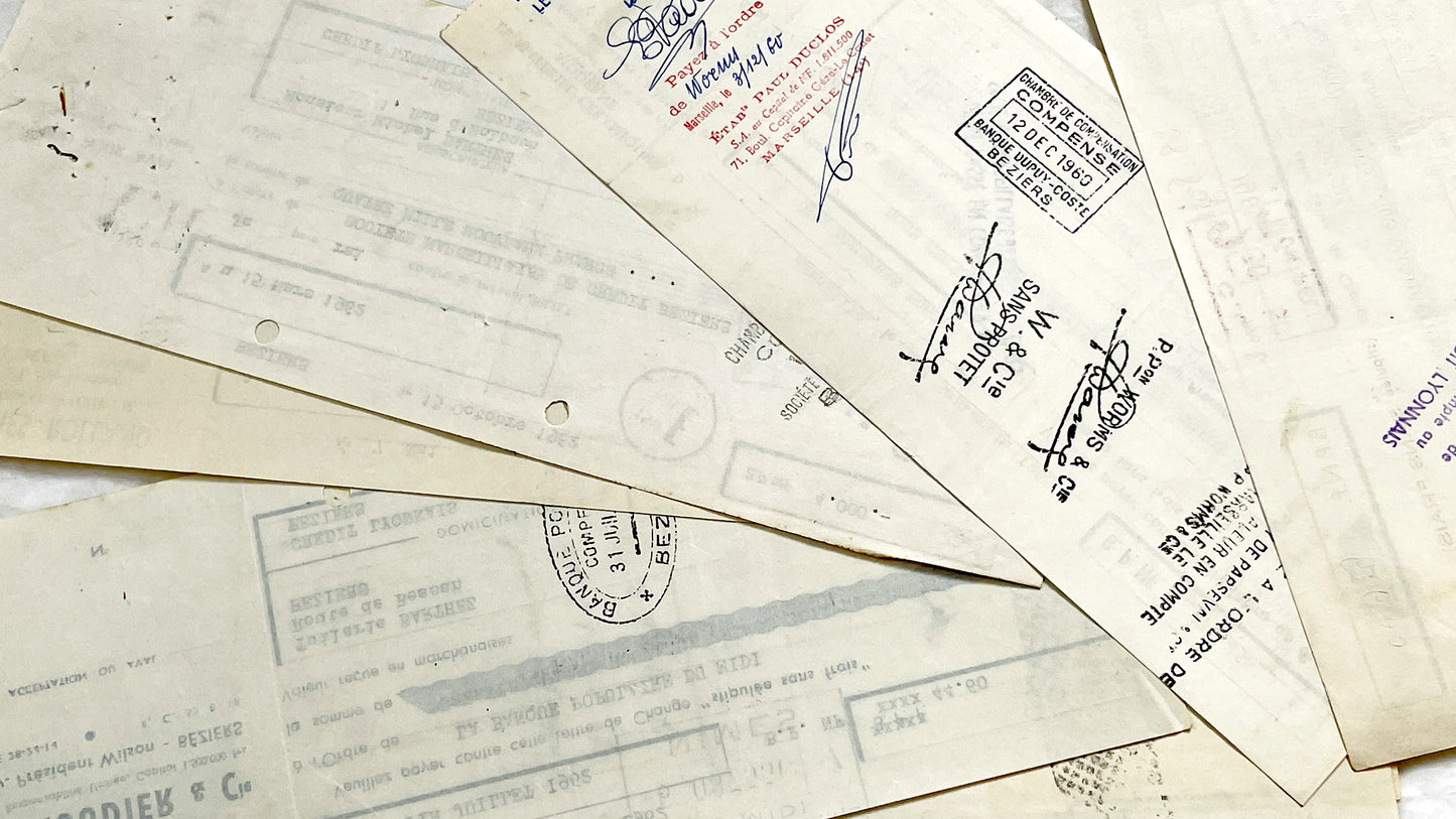 1650s - Lot of 6 Vintage French Bills of Exchange – Handwritten Commercial Documents with Stamps