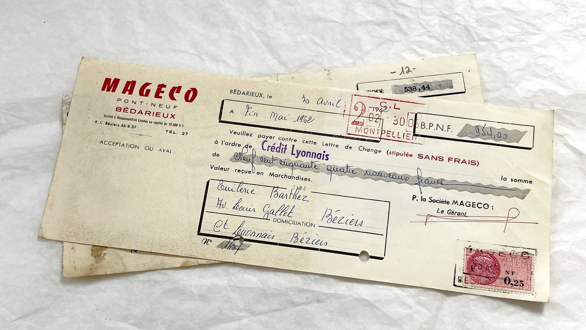 1650s - Lot of 6 Vintage French Bills of Exchange – Handwritten Commercial Documents with Stamps