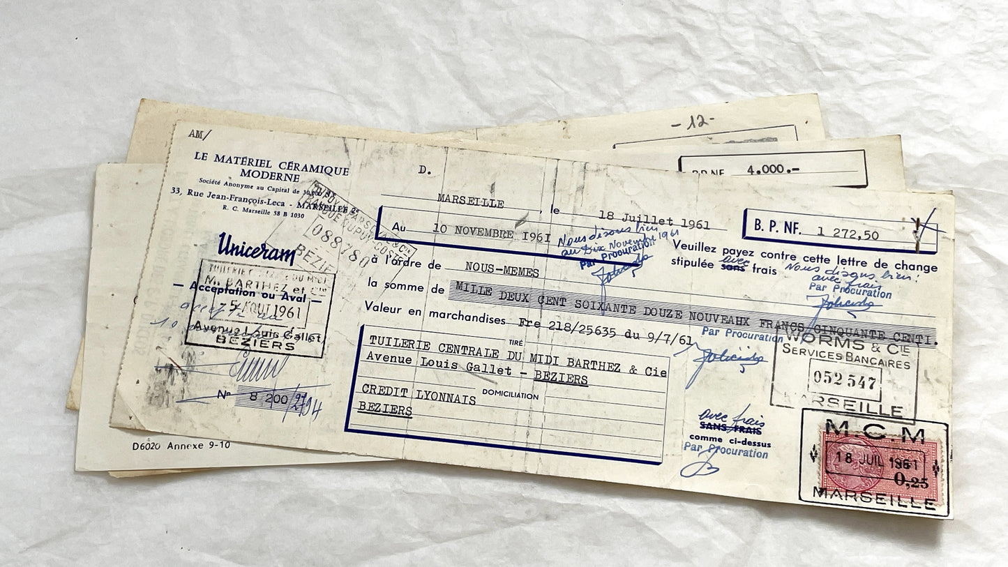 1650s - Lot of 6 Vintage French Bills of Exchange – Handwritten Commercial Documents with Stamps