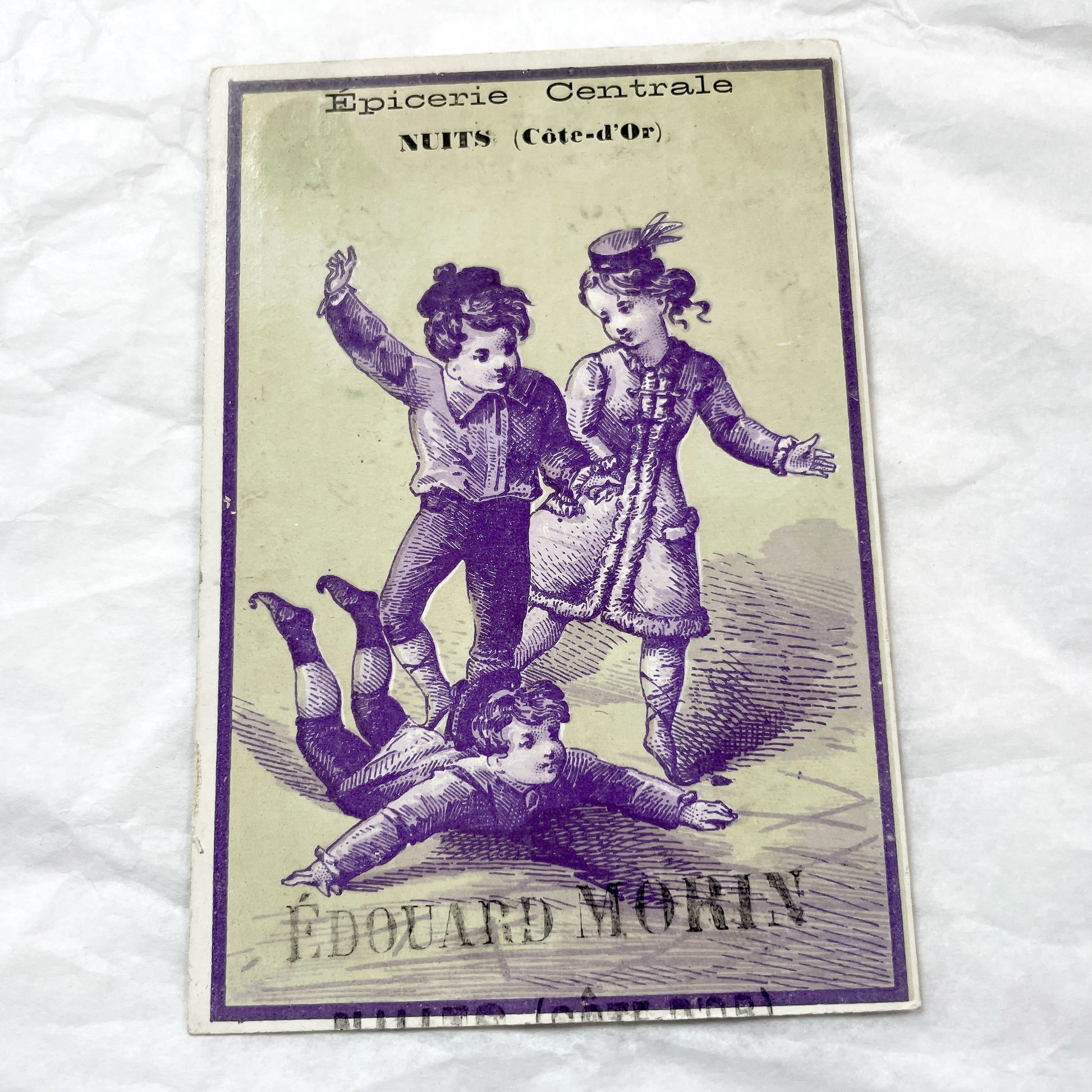 Late 19th - Antique French Chromo Card - Nuits Epicerie Centrale - Édouard Morin Grocery Store Advertisement - Vintage Ephemera