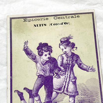 Late 19th - Antique French Chromo Card - Nuits Epicerie Centrale - Édouard Morin Grocery Store Advertisement - Vintage Ephemera